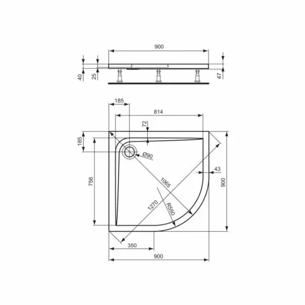 Cadita de dus semirotunda Ideal Standard Ultra Flat 90x90 [2]