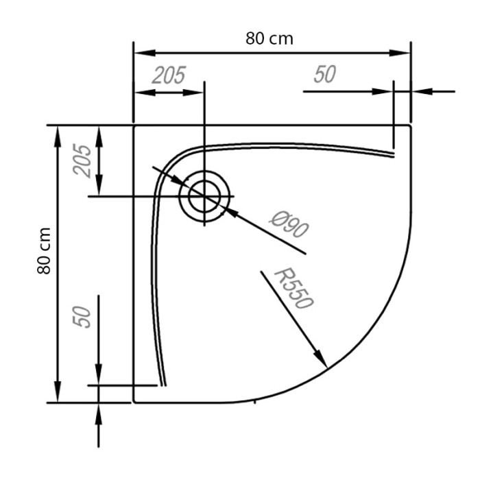 Cadita de dus semirotunda pentru inzidire, Kolpasan, Evelin R 80, R=55 cm, acril [2]