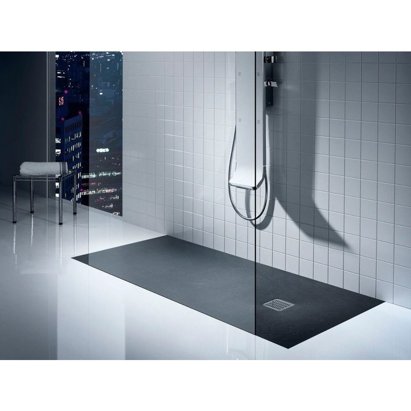 Cadita dus dreptunghiulara compozit Roca Terran Superslim 120x80 cm, cu sifon debit mare, negru [3]