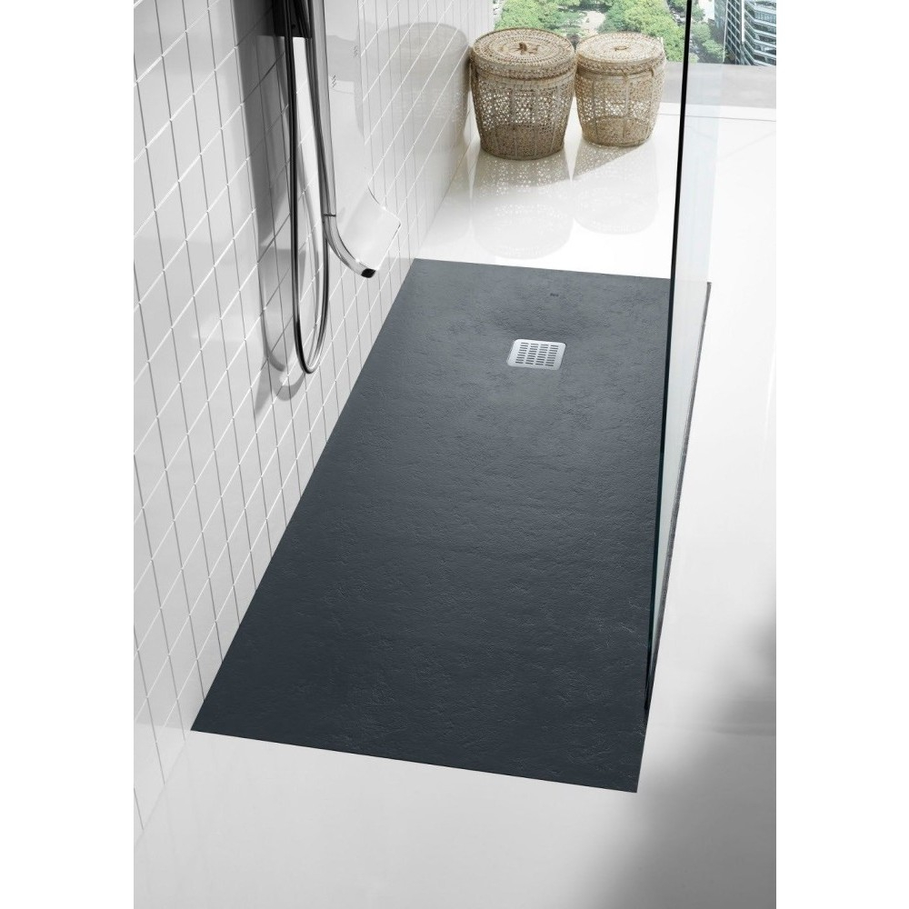Cadita dus dreptunghiulara compozit Roca Terran Superslim 120x80 cm, cu sifon debit mare, negru [2]