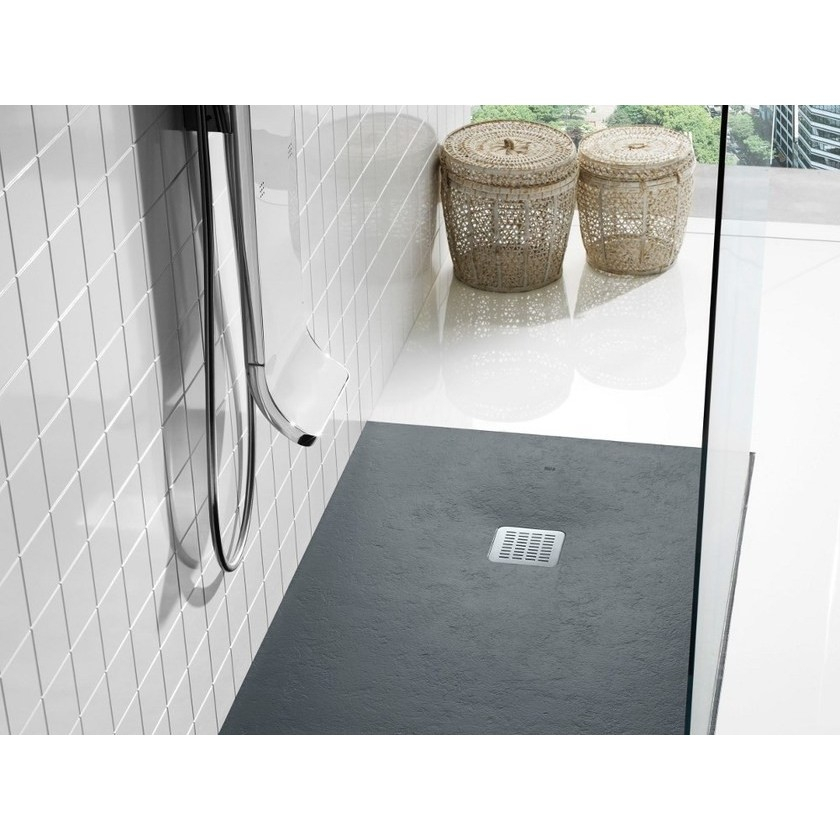 Cadita dus dreptunghiulara compozit Roca Terran Superslim 120x80 cm, cu sifon debit mare, negru [4]