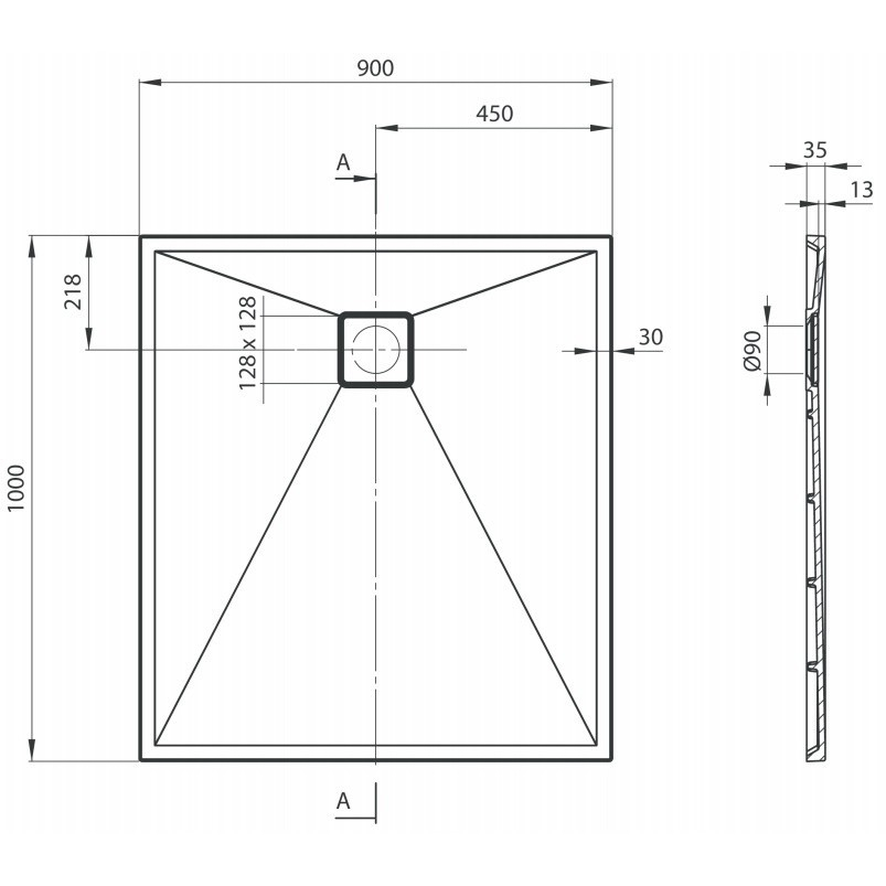 Cadita dus dreptunghiulara Deante Correo antracit metalic 100x90 cm [7]