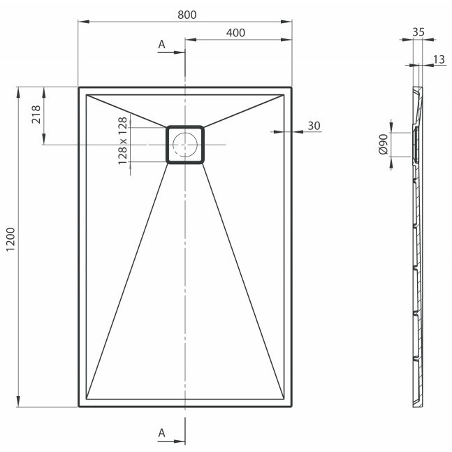 Cadita dus dreptunghiulara Deante Correo antracit metalic 120x80 cm [7]