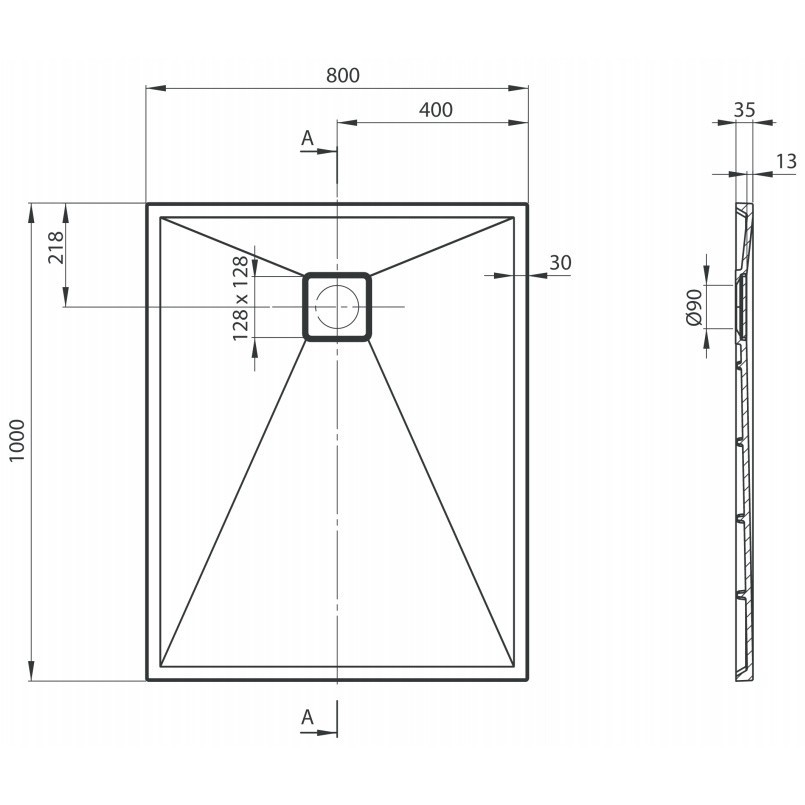 Cadita dus dreptunghiulara Deante Correo gri metalic 100x80 cm [5]