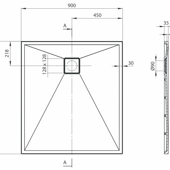 Cadita dus dreptunghiulara Deante Correo gri metalic 100x90 cm [4]