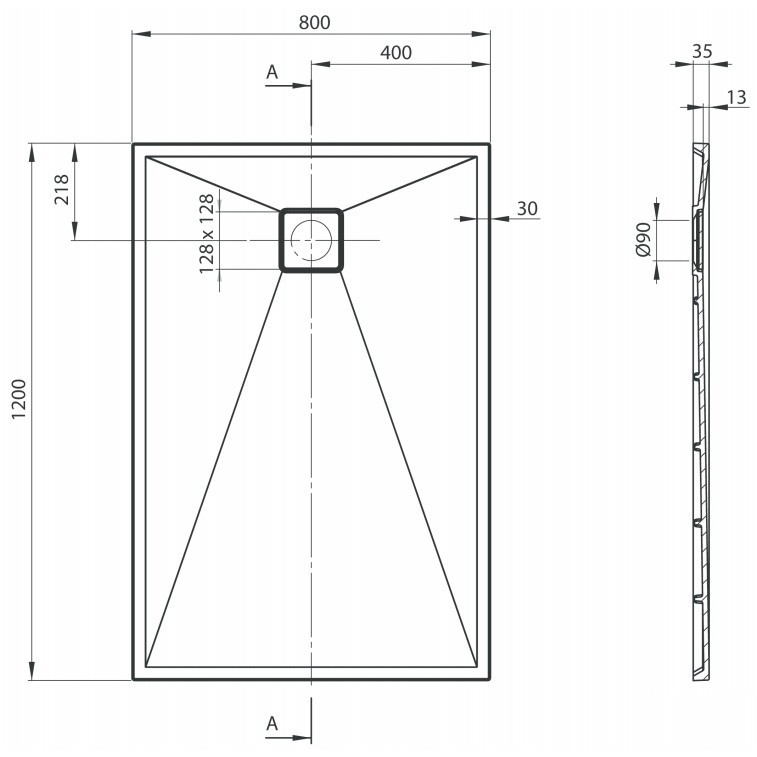 Cadita dus dreptunghiulara Deante Correo gri metalic 120x80 cm [4]