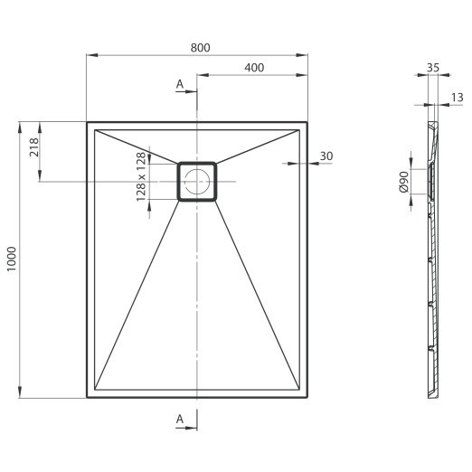 Cadita dus dreptunghiulara Deante Correo negru mat 100x80cm [7]