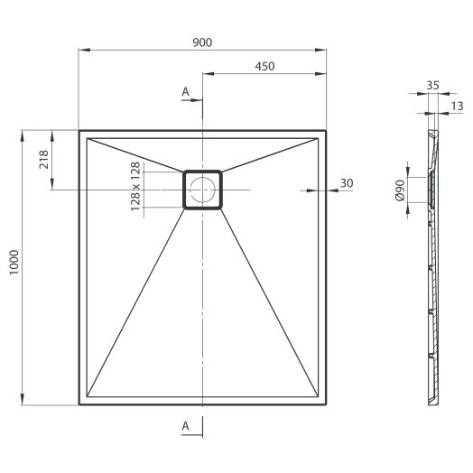 Cadita dus dreptunghiulara Deante Correo negru mat 100x90 cm [7]