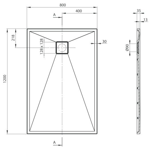 Cadita dus dreptunghiulara Deante Correo negru mat 120x80 cm [7]
