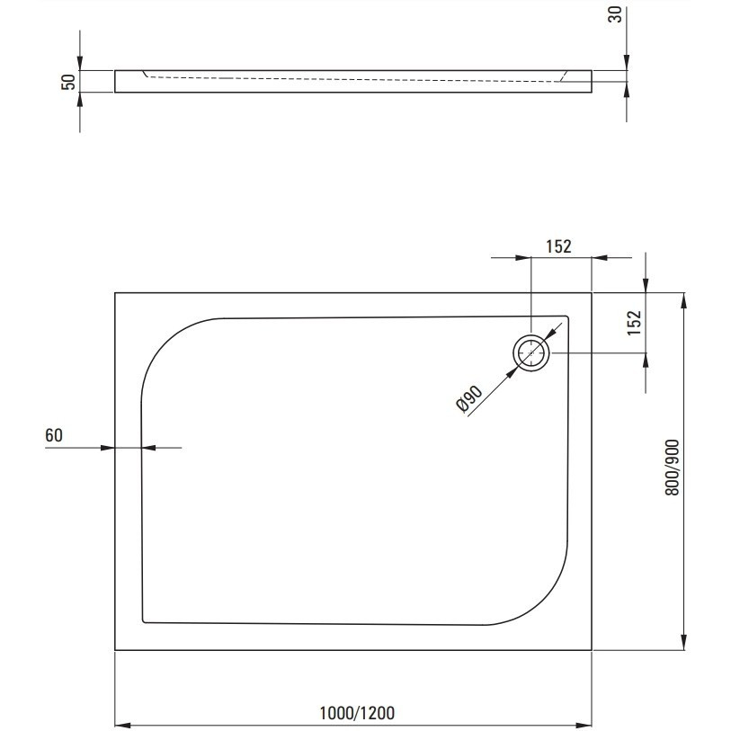 Cadita dus dreptunghiulara Deante Cubic alb 80x120 cm [4]