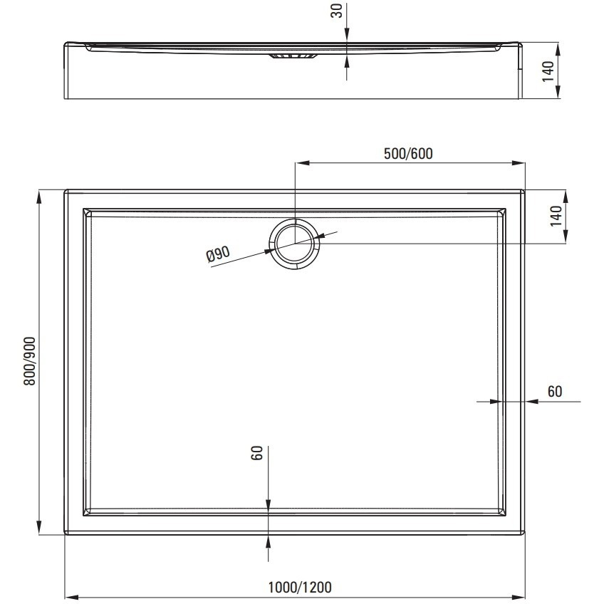 Cadita dus dreptunghiulara Deante Jasmin Plus alb 120x90 cm [4]