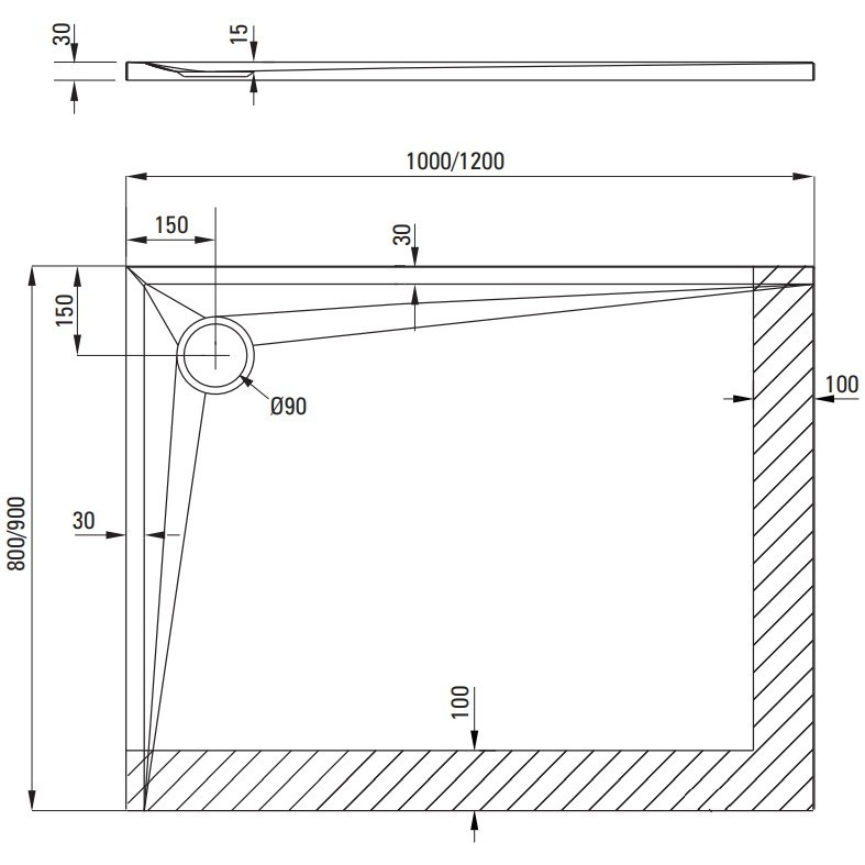 Cadita dus dreptunghiulara Deante Kerria Plus alb 100x90 cm [4]