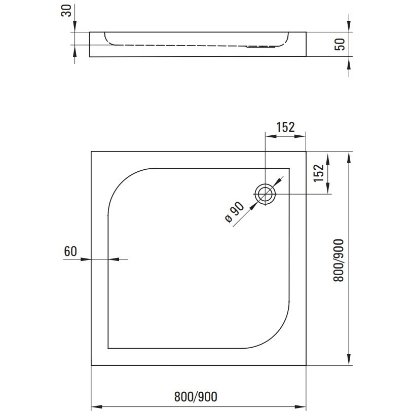 Cadita dus patrata Deante Cubic alb 80x80 cm [7]