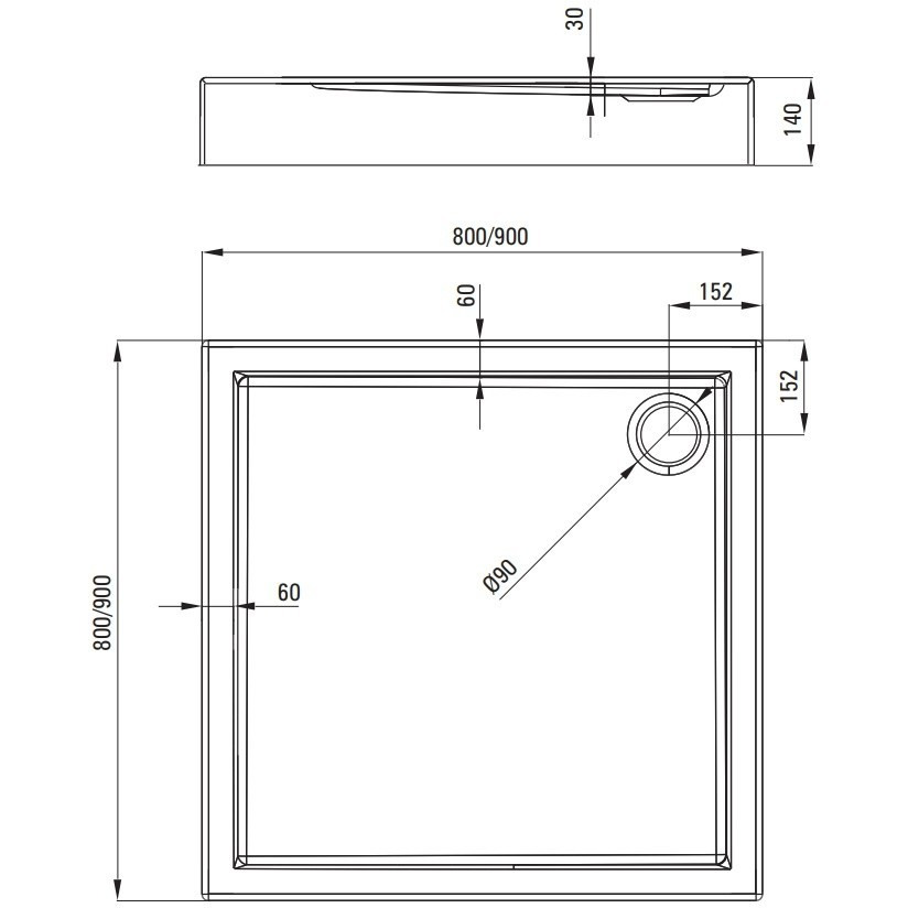 Cadita dus patrata Deante Jasmin Plus alb 90 cm [4]