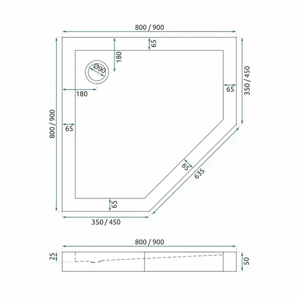 Cadita dus pentagonala Rea Diamond 80x80 alb [2]