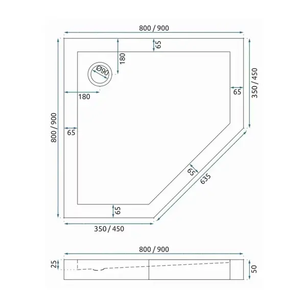 Cadita dus pentagonala Rea Diamond 90x90 negru [2]
