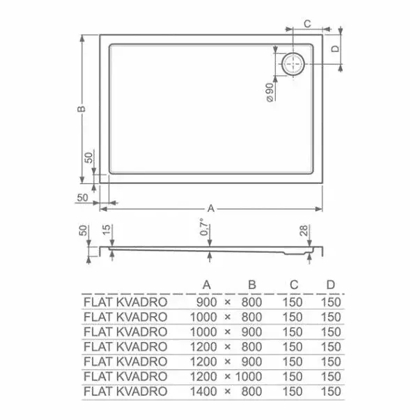 Cadita dus plata rectangulara Roth Kvadro 100x80 [2]