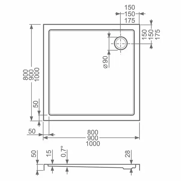 Cadita dus plata rectangulara Roth Kvadro 120x90 [2]