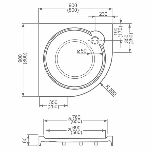Cadita dus plata semirotunda Roth Dream-Flat 80x80 [2]