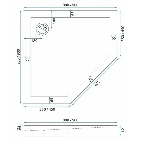 Cadita dus Rea Diamond 90x90 cm alb [9]