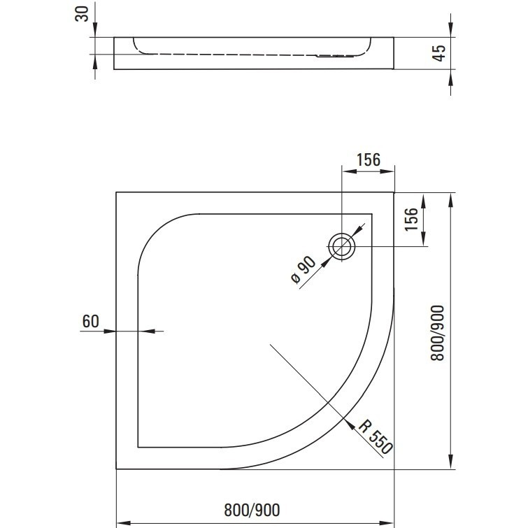 Cadita dus semirotunda Deante Cubic alb 80x80 cm [4]