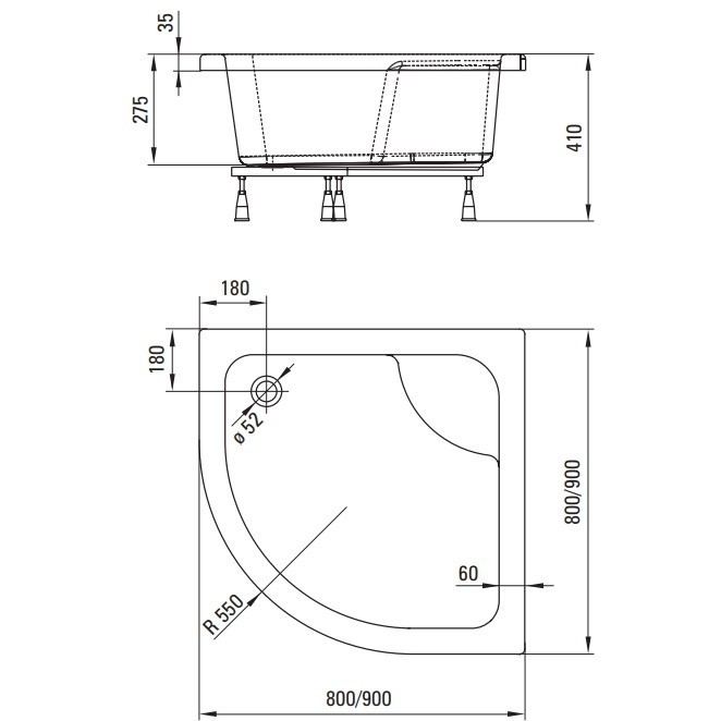 Cadita dus semirotunda Deante Deep alb 80x80 cm [3]