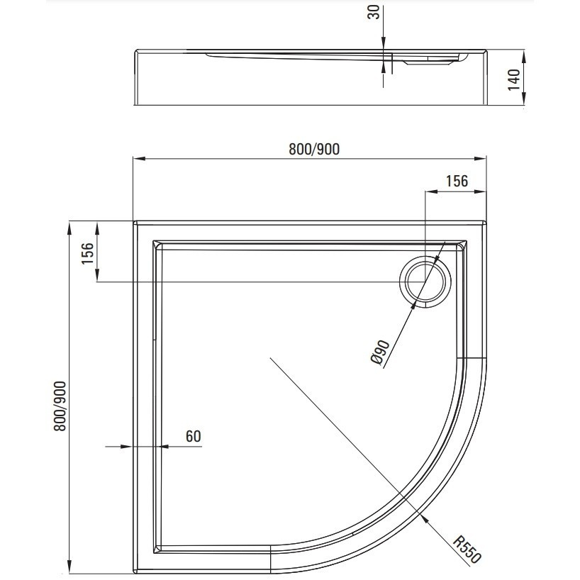 Cadita dus semirotunda Deante Jasmin alb 80 cm [4]