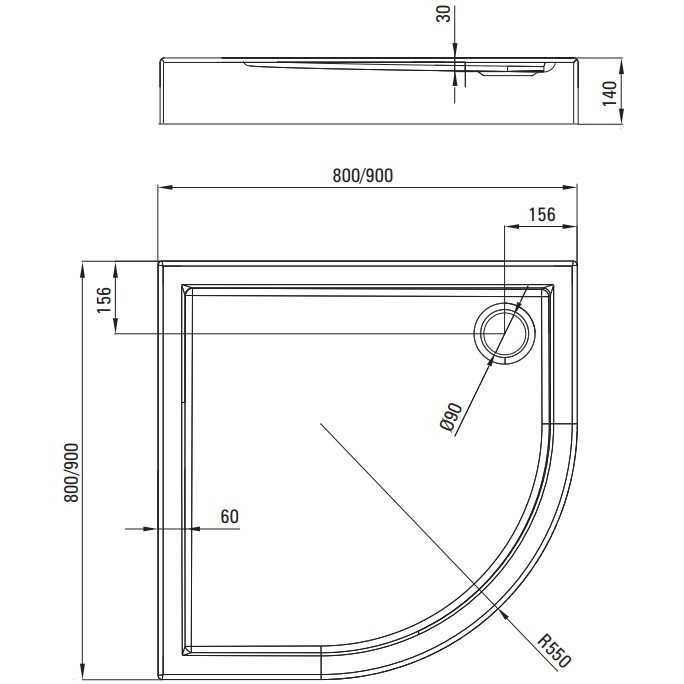 Cadita dus semirotunda Deante Jasmin Plus alb 90 cm [3]