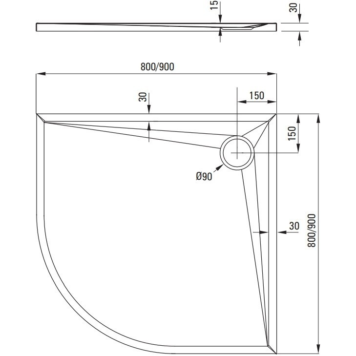 Cadita dus semirotunda Deante Kerria Plus alb 90 cm [3]