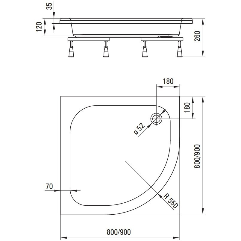 Cadita dus semirotunda Deante Plus II alb 80 cm [4]