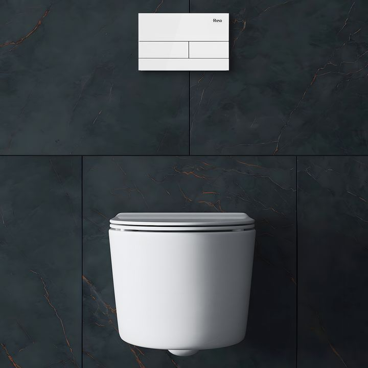 Cadru WC încastrat K011A-Q Rea cu buton T alb sticla [2]