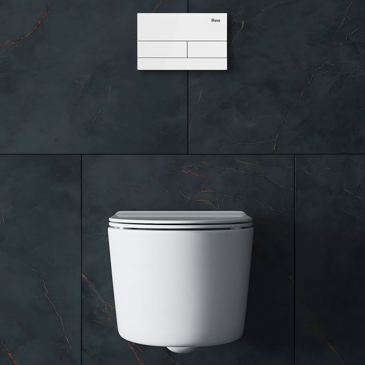 Cadru WC încastrat K011A-Q Rea cu buton T alb sticla [11]