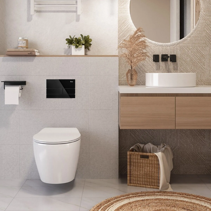 Cadru WC încastrat K011A-Q Rea cu buton T negru sticla [11]