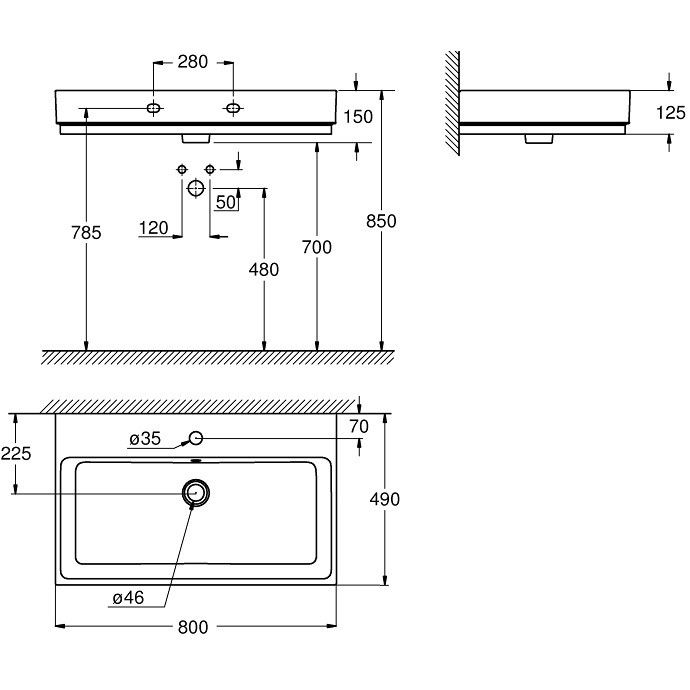 Chiuveta baie suspendata Grohe Cube Ceramic 80x49 cm, tratament PureGuard [3]