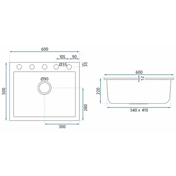 Chiuveta compozit Rea West XL gri 50x60 cm [6]