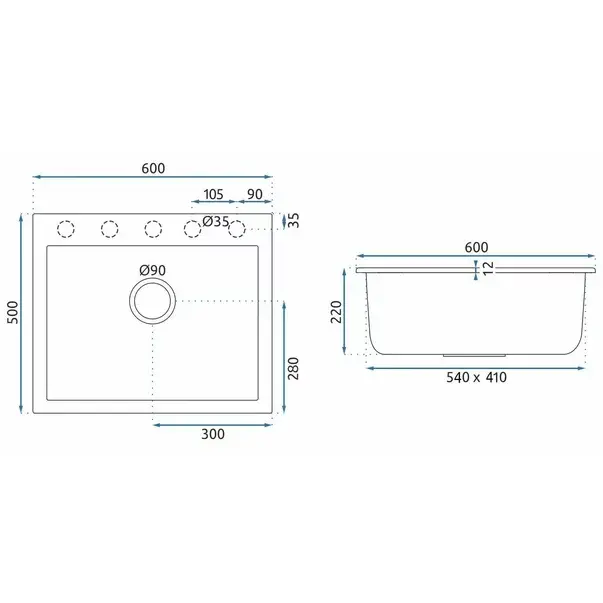 Chiuveta compozit Rea West XL negru metalic 50x60 cm [6]