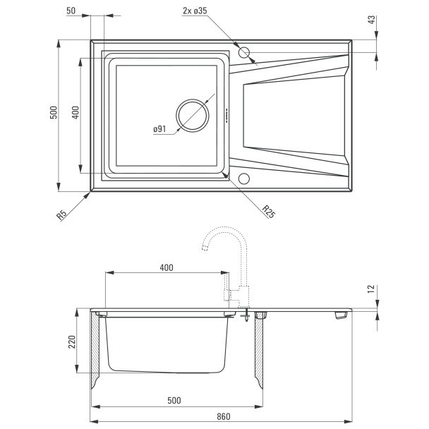 Chiuveta Deante Prime din granit, cuva din inox 86x50 cm [2]