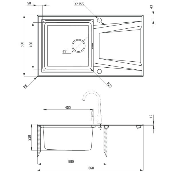 Chiuveta Deante Prime din granit gri metalic, cu cuva din inox 86x50 cm [2]