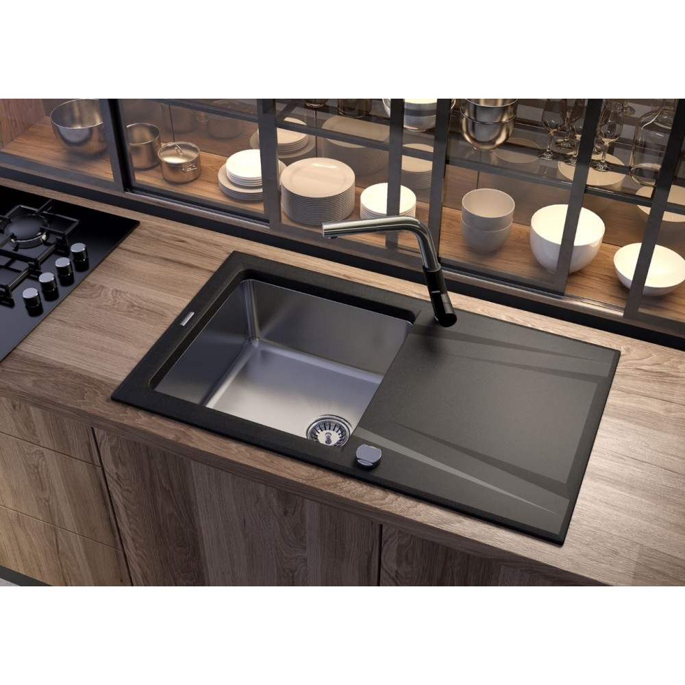 Chiuveta Deante Prime din granit negru, cu cuva din inox 86x50 cm [3]