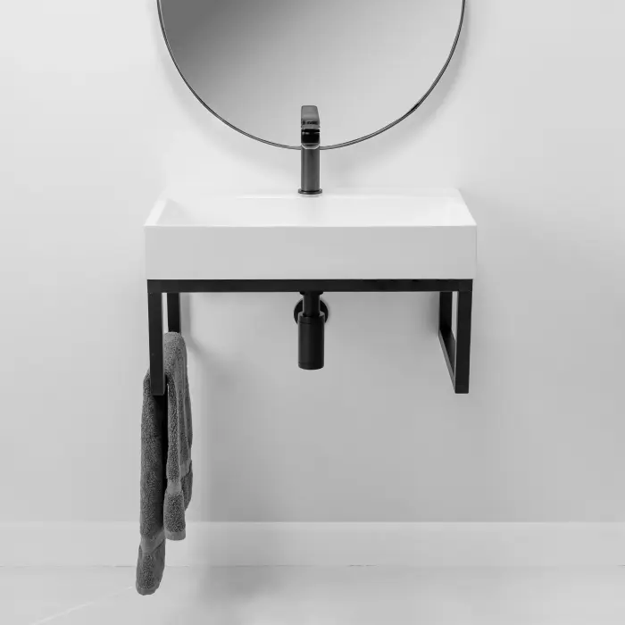 Chiuveta din conglomerat Goya 70cm Alb + Cadru Negru, Rea [4]