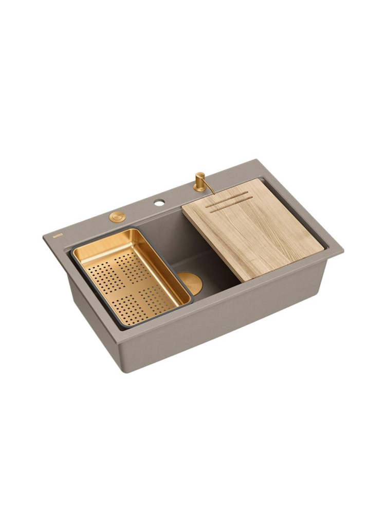 Chiuveta din granit MARC 110 WORKSTATION ventil auriu, bej [3]