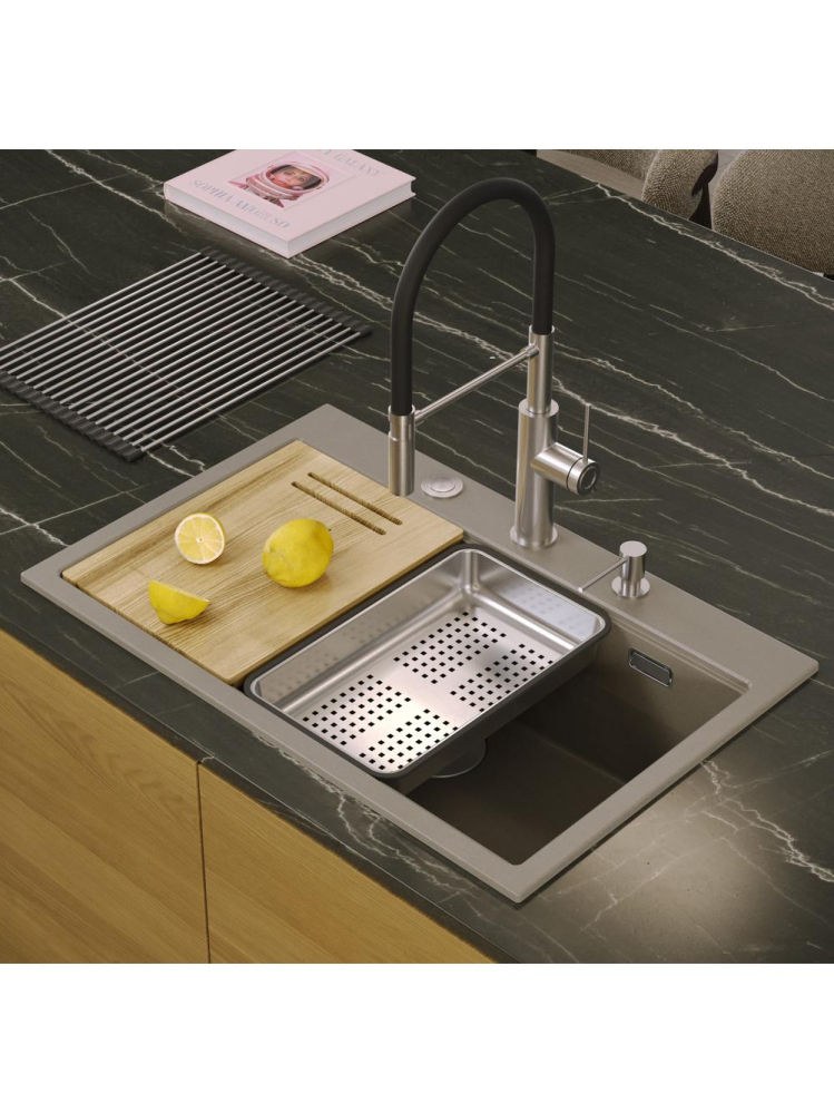 Chiuveta din granit MARC 110 WORKSTATION ventil auriu, bej [8]