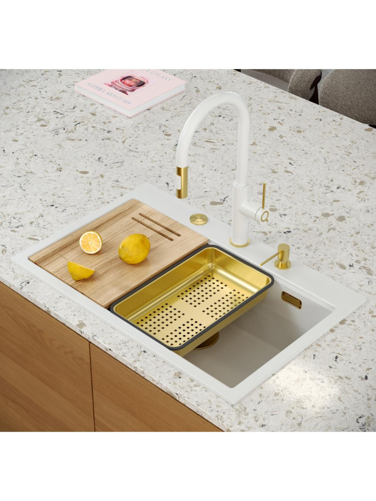 Chiuveta din granit MARC 110 WORKSTATION ventil crom, Alb [8]