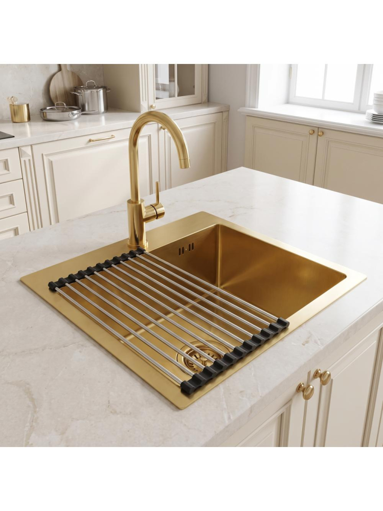 Chiuveta otel inoxidabil REA Leo 40 450x400mm auriu periat set accesorii bucatarie [3]