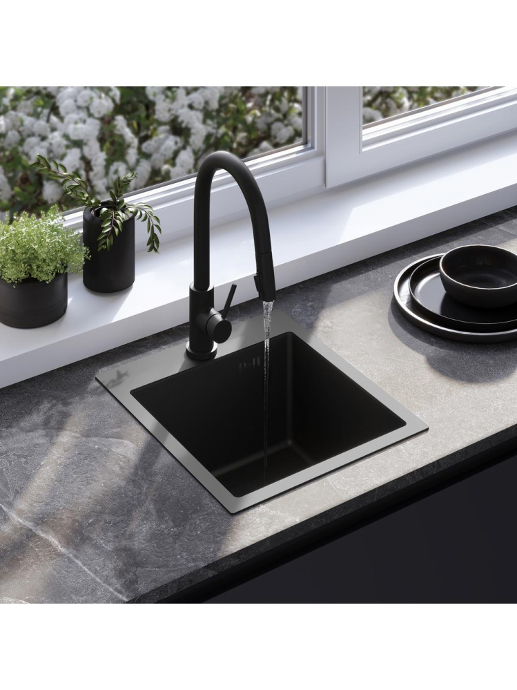Chiuveta din otel inoxidabil REA Leo 40 negru mat 450x400 mm cu accesorii [5]
