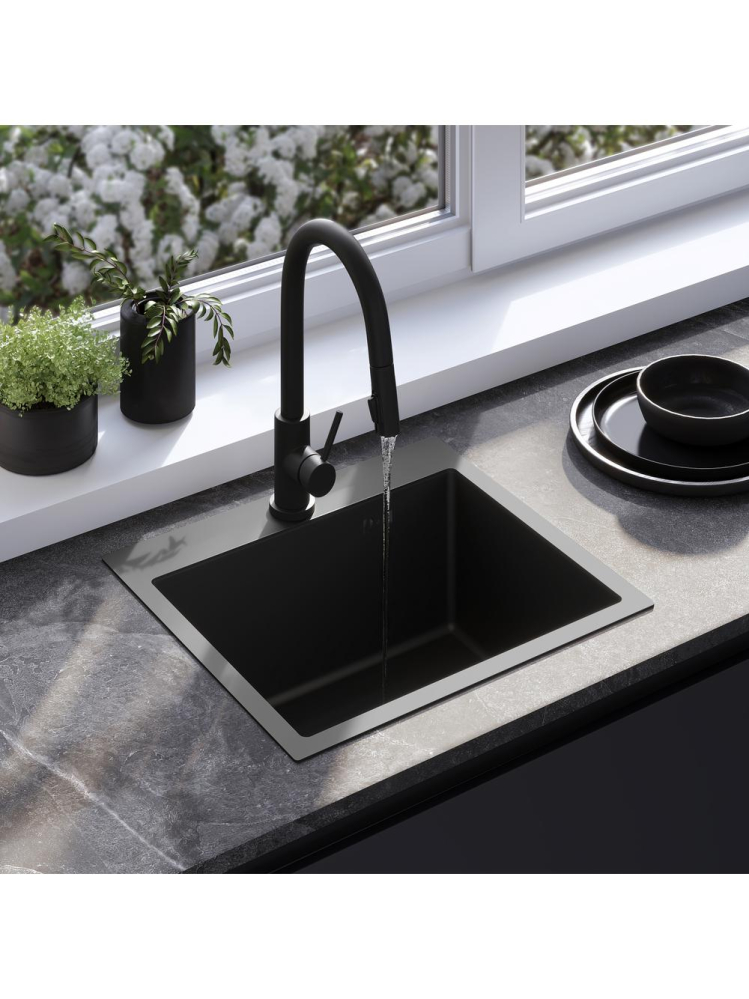 Chiuveta din otel inoxidabil REA Leo 50 negru mat 500x450x185mm cu accesorii [5]