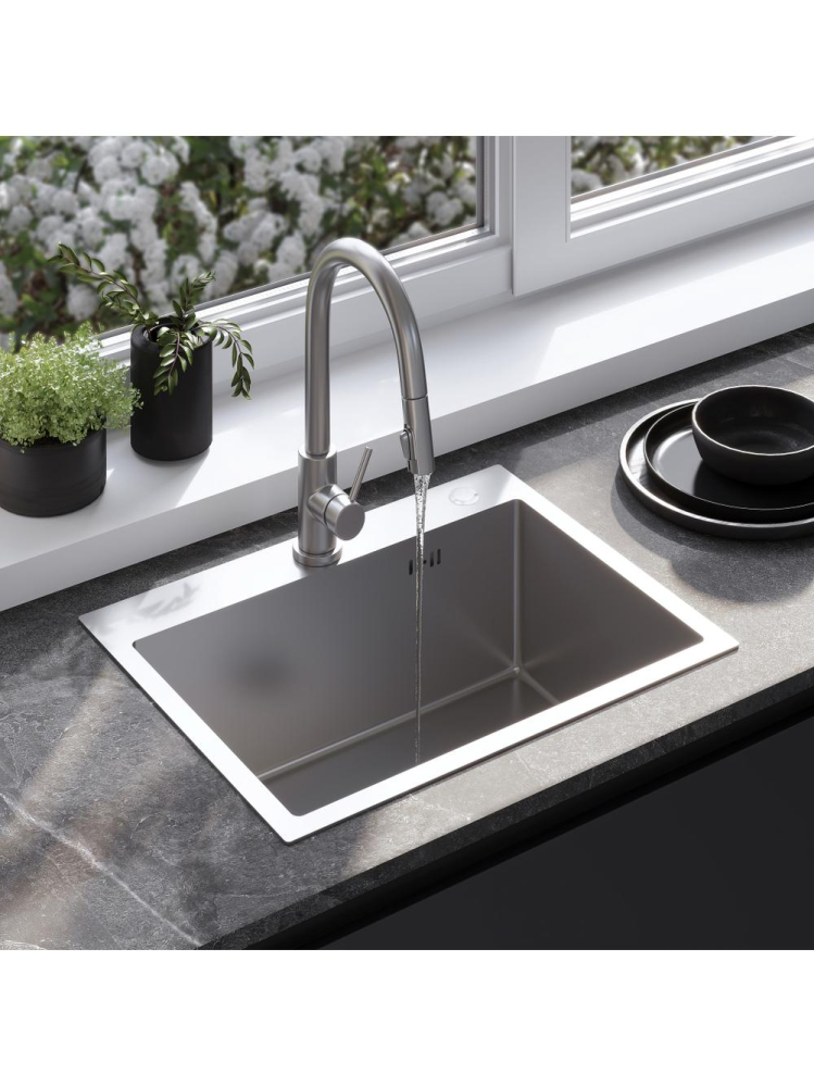 Chiuveta otel inoxidabil REA Liam 580x450x185mm nichel periat set accesorii [5]