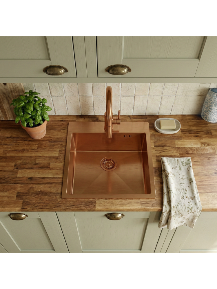 Chiuvetă inox Leo 40x45 cm cu baterie cupru periat [5]