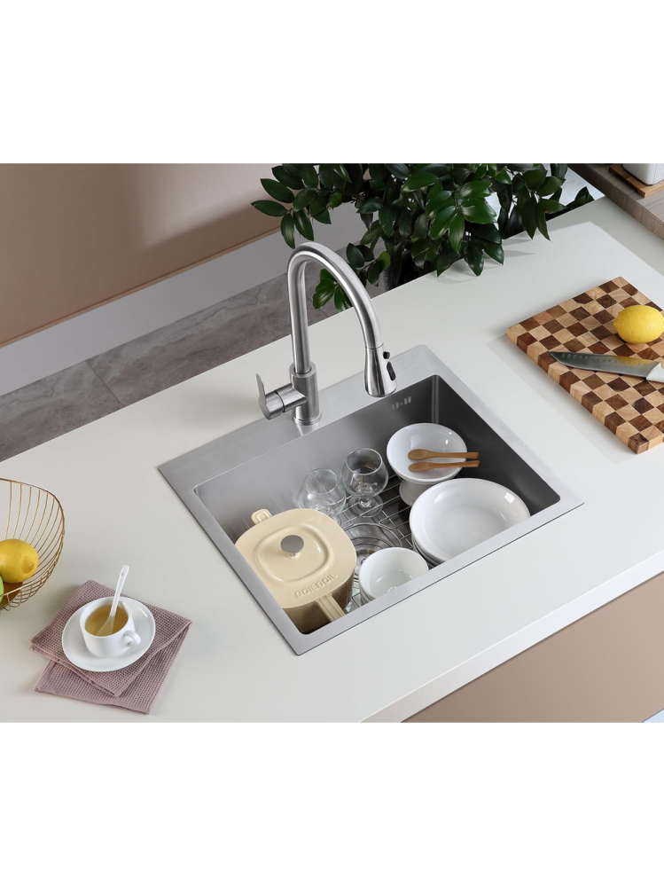 Chiuvetă inox Leo 50 cu baterie crom periat [8]