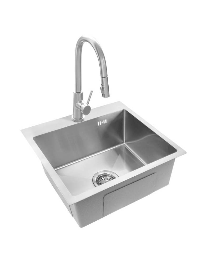 Chiuvetă inox Leo 50 cu baterie crom periat [5]